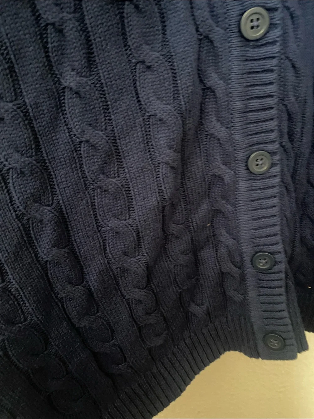 Woman Within - 100 Cotton-Navy Cable-Knit Button Front Cardigan